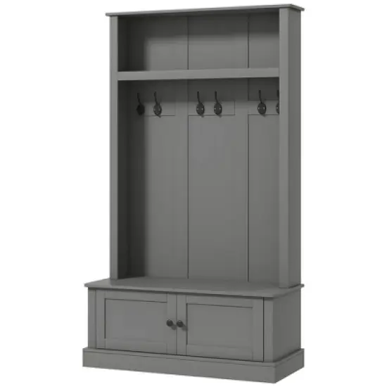 HOMCOM Hall Tree with Bench and Shoe Storage, Entryway Bench with Coat Rack, Mudroom Bench with Storage and Hooks for Hallway, Gray image {3}