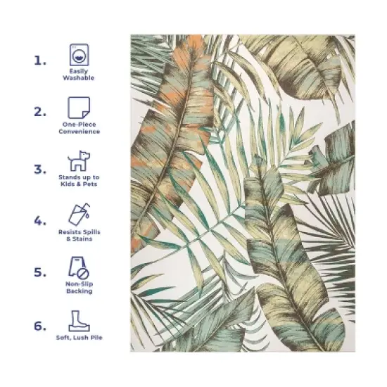 nuLOOM Elen Machine Washable Natural Leaves Area Rug image {11}