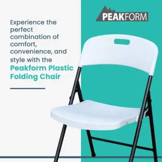 Peakform Fully Assembled Durable Ergonomic Lightweight Plastic Foldable Chair with Metal Frame for Indoor or Outdoor Use, 4 Pack, White image {1}