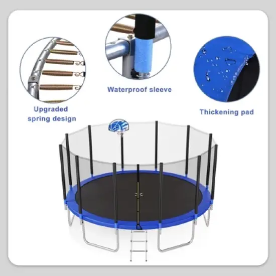 QingMoon 16FT Round Recreational Trampoline With Safety Enclosure,Basketball Hoop,Ladder And Anti Rust Coating Built To Last For Kids And Adults image {6}