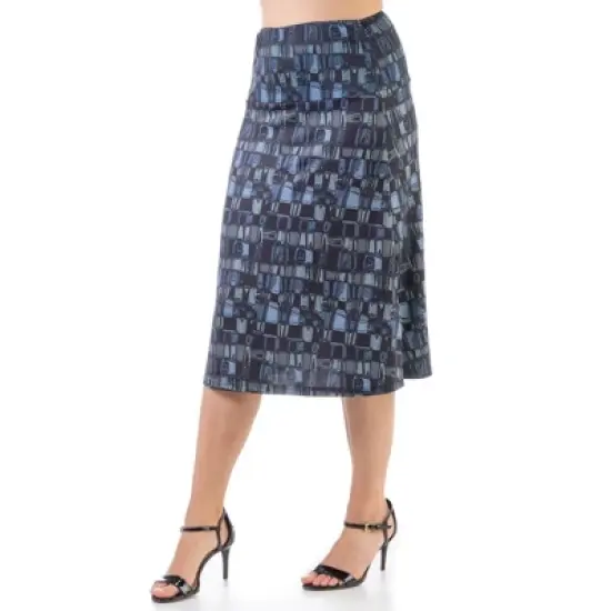 24seven Comfort Apparel Grey Abstract Elastic Waist Knee Length Skirt image {1}