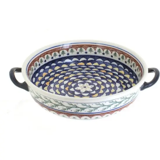 Blue Rose Polish Pottery 1455 Zaklady Round Casserole with Handles image {3}