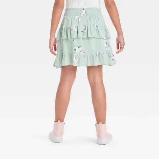 Girls' Smocked Drop Waist Tiered Floral Skirt - art class&trade; image {1}