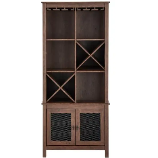 Home Source Mahogany  Bar Cabinet Bookshelf with Wire Mesh Doors image {2}