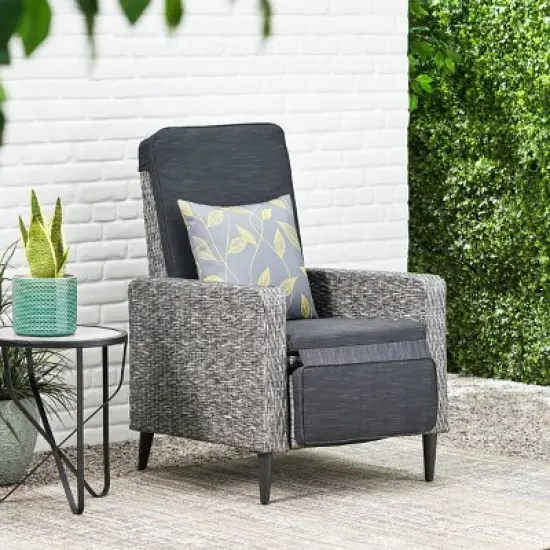 Murdock Outdoor Wicker Recliner - Black/Dark Gray - Christopher Knight Home image {1}