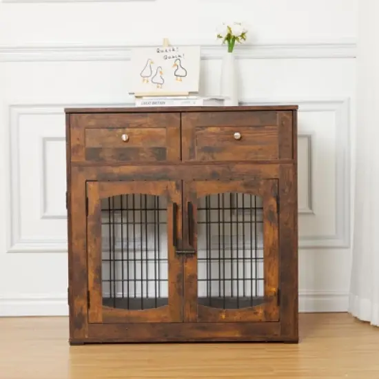 Dog Crate Furniture with Drawers,31.5'' Large Dog Crate with Cushion,Wooden Dog Kennel for Medium/Small Dog,Dog Crate End Table Up to 70 Lbs image {2}