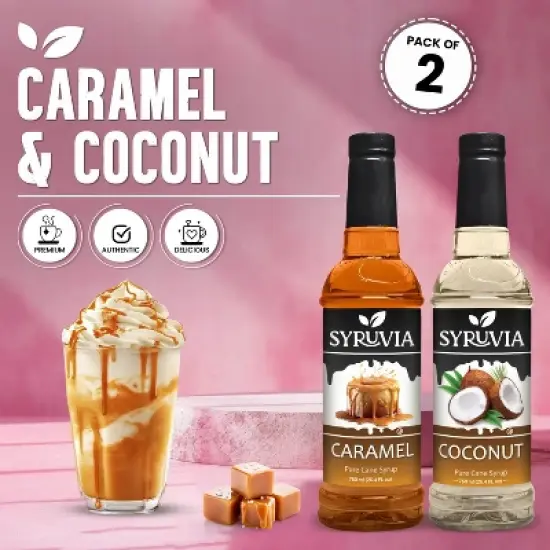 Syruvia Coffee Flavors Variety Pack: Caramel & Coconut 25.4 fl oz Syrup image {1}