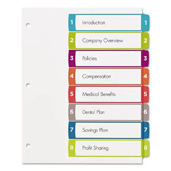 Avery Ready Index Table of Contents Dividers Multicolor Tabs 1-8 Letter 11841 image {9}