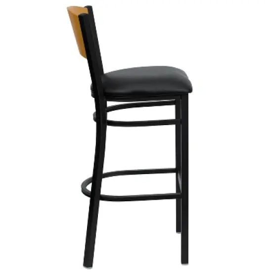 Emma and Oliver Wood Circle Back Black Metal Restaurant Dining Barstool image {3}