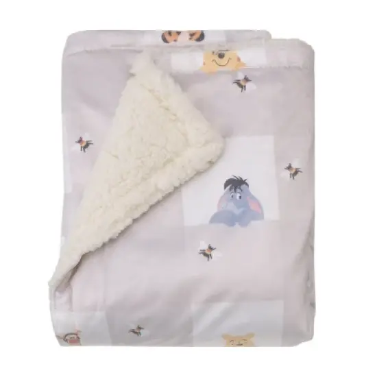 NoJo Disney Winnie the Pooh Hugs and Honeycombs Grey and White Plaid with Piglet, Tigger and Eeyore Super Soft Cuddly Plush Baby Blanket image {5}