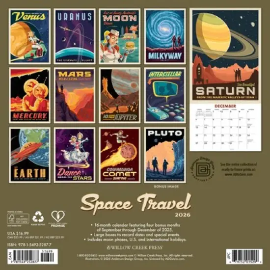 Willow Creek Press 12"x12" 2026 Space Travel Wall Calendar image {1}