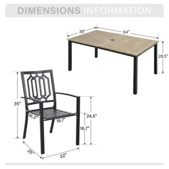Captiva Designs 7pc Patio Dining Driftwood Finished Rectangle Steel Table & Metal Arm Chairs image {10}