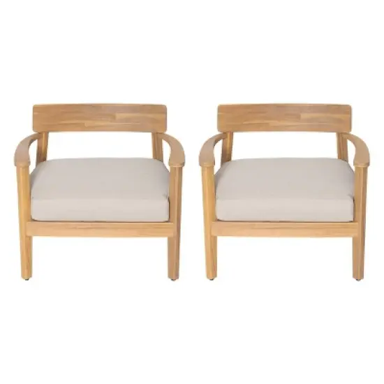 Set of 2 Acacia Wood Outdoor Lounge Chairs with Cushions,Patio Club Chairs with Backrest and Beige Seats-Maison Boucle image {3}