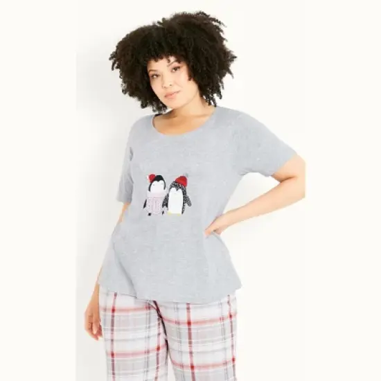 Women's Plus Size Check Sleep Set - grey | EVANS image {1}