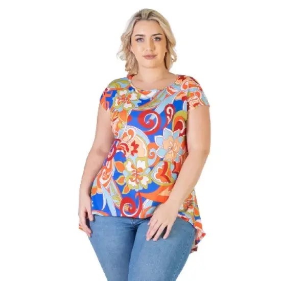 24seven Comfort Apparel Multicolor Floral Plus Size High Low Tunic Top image {4}