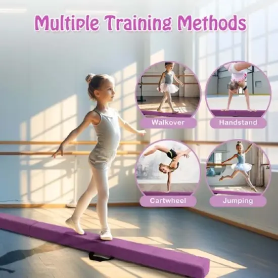 Costway 8 FT Folding Gymnastic Beam with Anti-slip Base Pine Wood Frame Carrying Handle Blue/Beige/Pink/Dark Purple/Purple/Multicolor image {8}