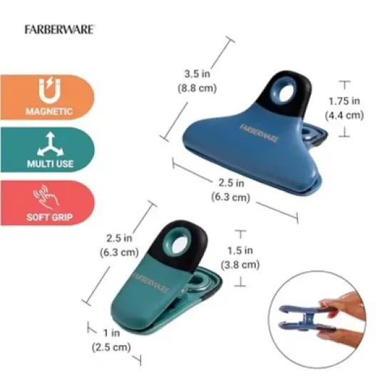 Farberware Pro 4-Piece Bag Clip Set (Blue & Green) - Durable Magnetic Clips for Kitchen Essentials, Pantry Accessories image {5}