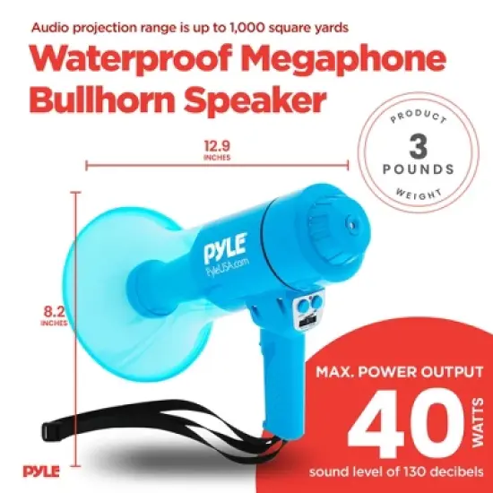 Pyle PMP66WLT Portable Waterproof Indoor Outdoor 40 Watt Max Ergonomic Megaphone Bullhorn Speaker with LED Light and Siren Alarm image {2}