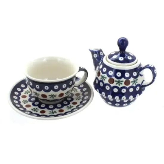 Blue Rose Polish Pottery 1148-775 Zaklady Individual Teapot & Cup image {1}
