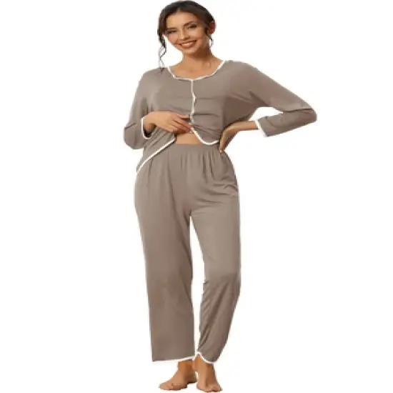 cheibear Womens Sleepwear Pajamas Long Sleeve Pullover Tops with Pants Lounge Sets image {8}