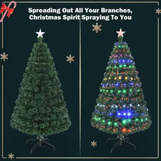 Costway 5'/6'/7'Pre-Lit Fiber Optic Christmas Tree Multicolor Lights image {4}