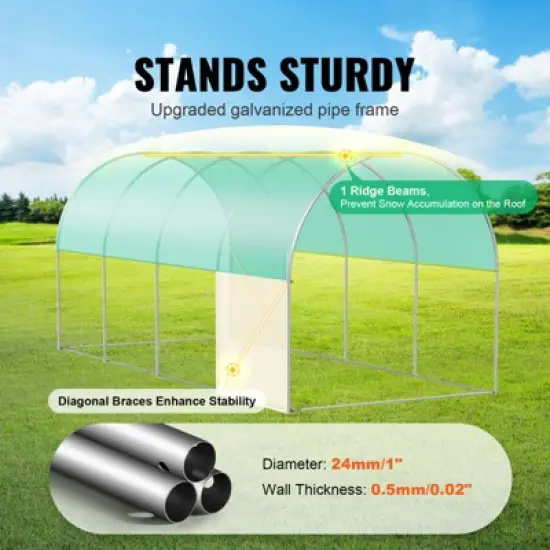 VEVOR Walk-in Tunnel Greenhouse, 14.6x6.4x6.3 ft Hoop House Greenhouse Tunnel with Galvanized Steel Frame, Green PE Cover, Roll-up Zipper Door image {2}