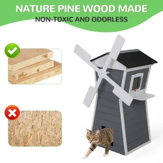 Outdoor Cat House,Windmill-Shaped Kitty Enclosure image {1}