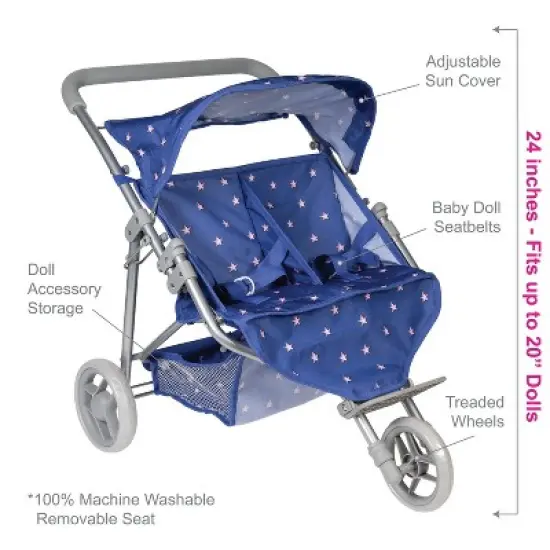 Adora Baby Doll Stroller, Starry Night Stroller Twin Jogger Stroller, Fits Dolls Up to 16 inches  image {3}
