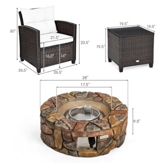 Costway 7PCS Patio Rattan Wicker Furniture Set Gas Fire Pit Table Sofa Cushion image {2}