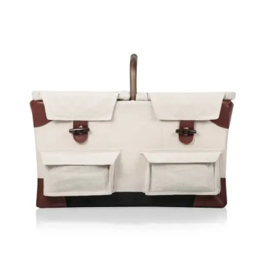 Natural Canvas Picnic Basket - Picnic Time: Wicker, Off-White, Easy-Close Fastener, Solid Pattern, 17.5" x 15" x 10" image {3}