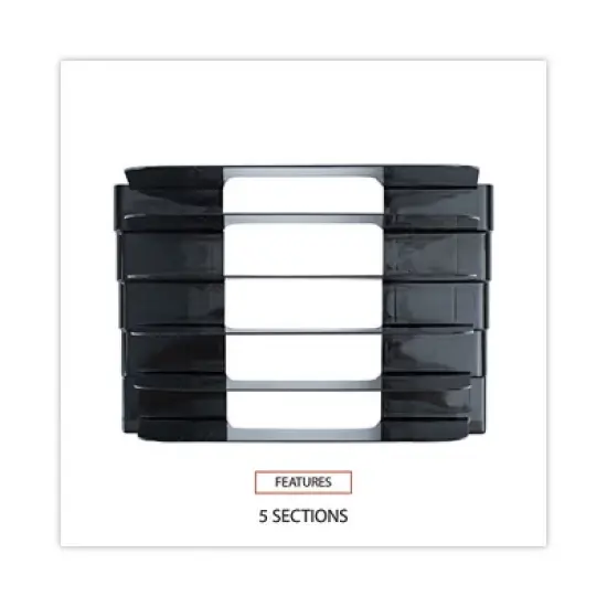 Universal Recycled Plastic Incline Sorter, 5 Sections, Letter Size Files, Black, 13.25" x 9" x 9" image {3}