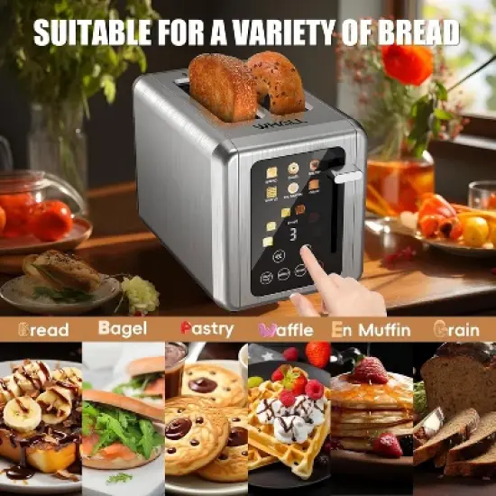 WHALL 2 Slice Toaster, Toasters 2 slice, Smart Bread Toaster, Touchscreen Toaster with wide slots, Stainless Steel Toaster,Bagel Toaster image {3}