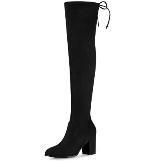 Allegra K Women's Round Toe Chunky Heel Over The Knee High Boots image {7}