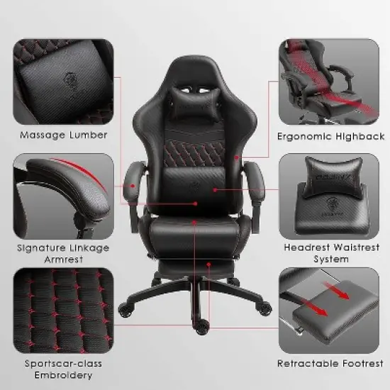 Adjustable Gaming Chair with Massage Lumbar Support and Retractable Footrest - Dowinx image {4}