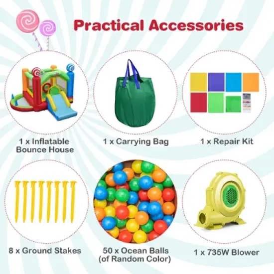 Costway Candy Land Theme Kids Inflatable Bounce Castle with 735W Air Blower Indoor Outdoor image {9}