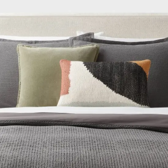 Mod Abstract Woven Colorblock Oblong Dec Pillow Ivory/Green/Gold - Threshold&trade;: Jacquard Rectangle Accent for Indoor Use image {1}