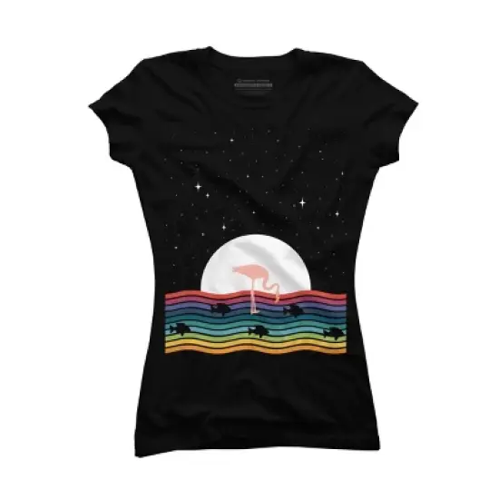 Junior's Design By Humans Colorful Flamingo Starry Night By Maryedenoa T-Shirt image {2}