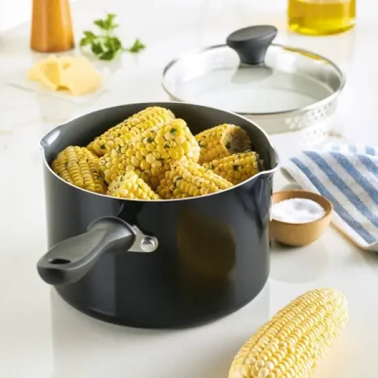 Farberware Reliance Pro 3qt Nonstick Ceramic Covered Straining Saucepan Black/Gray image {1}