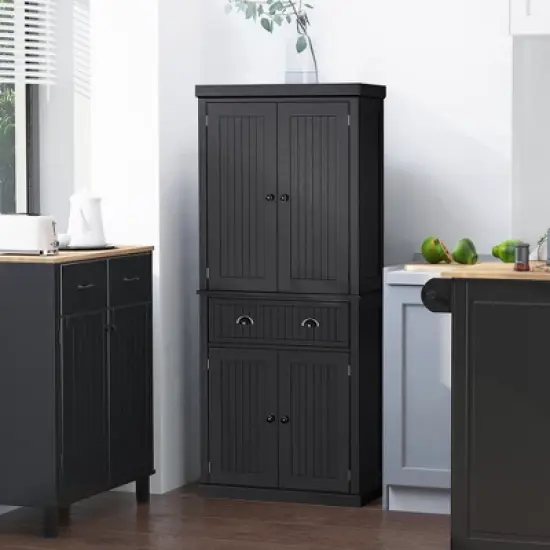 HOMCOM 72" Traditional Freestanding Kitchen Pantry Cabinet Cupboard with Doors and 3 Adjustable Shelves, Black image {1}