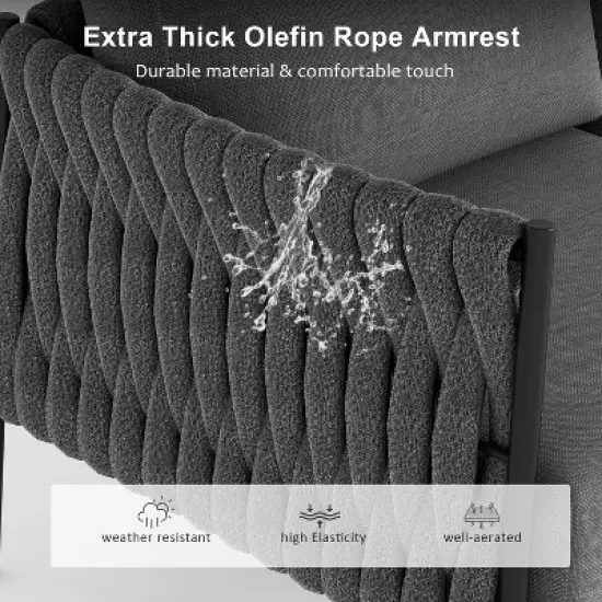 LayinSun 7 Piece Outdoor Furniture Set with Fire Pit Table, Modern Rope Woven Patio Conversation Sofa Set with Olefin image {5}