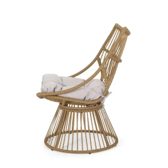 2pc Caryl Outdoor Faux Wicker Chair & Side Table Set with Cushion, UV Protection - Christopher Knight Home image {5}