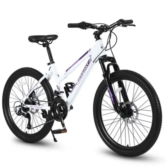 Aukfa 24-Inch Mountain Bike for Girls & Women, 21-Speed , Dual Disc Brakes, 100mm Front Suspension, White & Pink image {9}