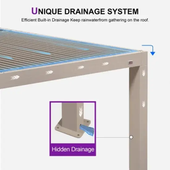 PURPLE LEAF Louvered Pergola Aluminum Outdoor Hardtop Pergola with Adjustable Retractable Louvre Roof for Deck Garden Backyard image {9}