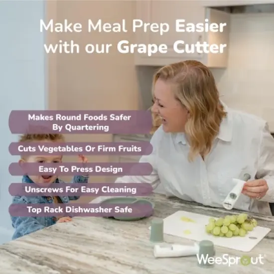 WeeSprout Baby Led Weaning Kitchen Tool Set, Includes Crinkle Cutter, Grape Cutter & Sandwich Cutter, Matte Green image {4}