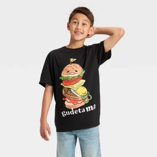 Boys' Gudetama Burger Oversized Short Sleeve Graphic T-Shirt - Black image {3}