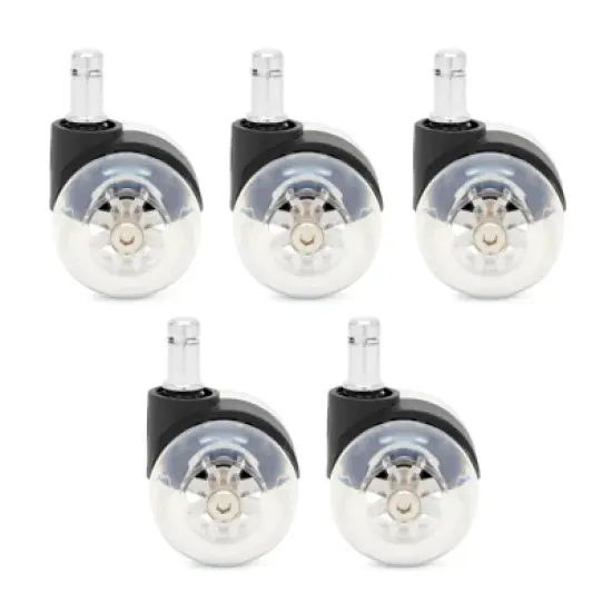 Built Industrial Set of 5 Universal 7/16 Stem Clear Office Chair Caster Wheels Replacement Parts, Clear image {2}