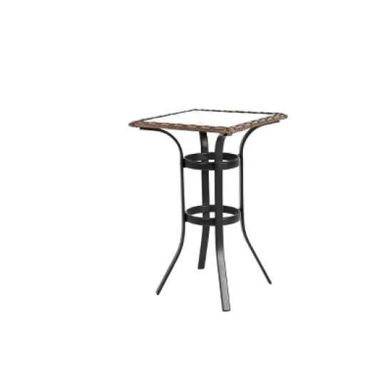 FIONECA 3-Piece Outdoor Rattan Bar Stool Set with Glass Table Top &uml;C Wicker Bar Chairs for Backyard, Garden, Pool, Balcony, and Deck, Brown image {8}