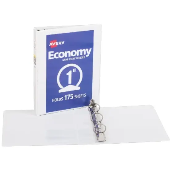 Avery Mini Economy View 3 Ring Binder, 1" Round Rings, Holds 5.5" x 8.5" Paper, 1 White Binder (05806) image {6}