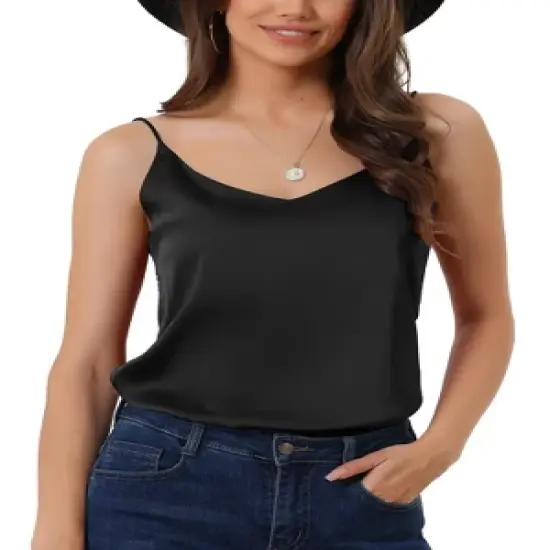 cheibear Womens Satin Cami Silky Strap Top Lounge Pajama Camisole image {6}
