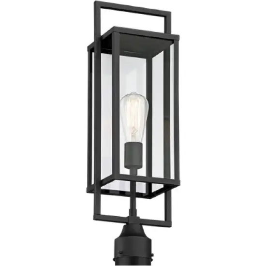 Possini Euro Design Jericho Modern Outdoor Post Light Textured Black 22" Clear Glass Panel for Exterior Barn Deck House Porch Yard Patio Home Outside image {2}